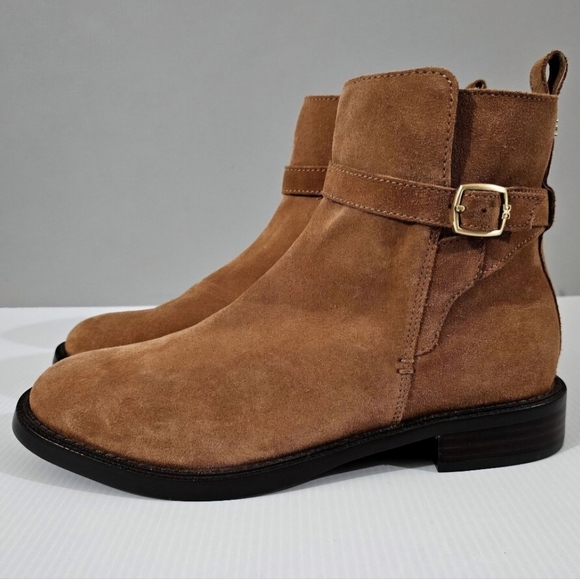 NEW Sam Edelman Nolynn Ankle Bootie Size 8.5 Saddle Brown Suede Buckle Fall - Picture 1 of 14